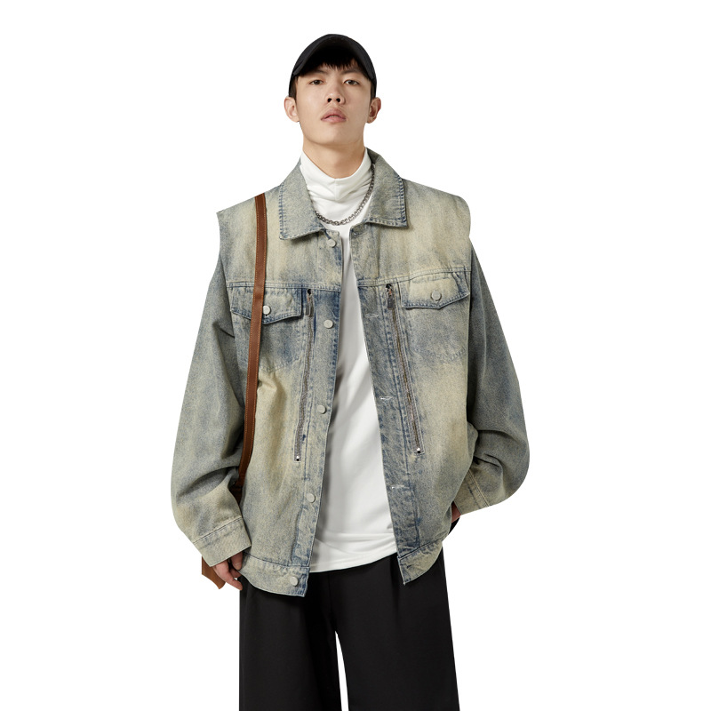 New American vintage washed loose and versatile denim jacket for men with a high-end feel, explosive street workwear jacket, retro jacket_autovado.com