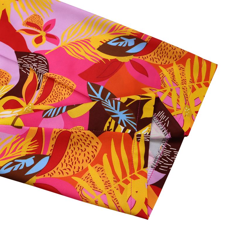 Women's Fashion Print Two-piece Suit Lapel Tie Shirt Wide Leg Pants Suit_autovado.com