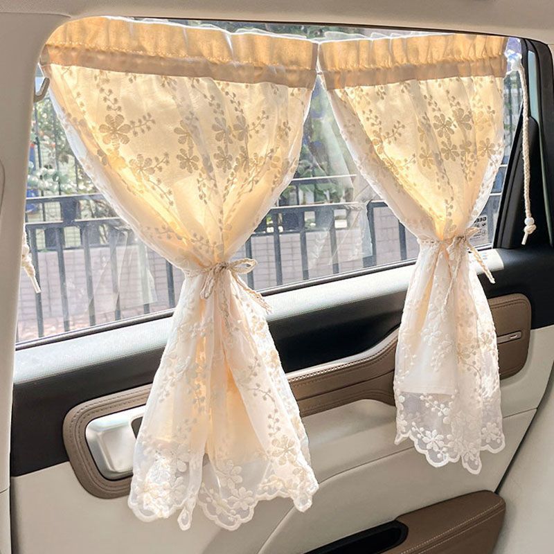 Lace Double-layer Suction Cup Small, Fresh And Cute Girls, Car Sunshade, Heat Insulation Curtain For All Seasons_autovado.com