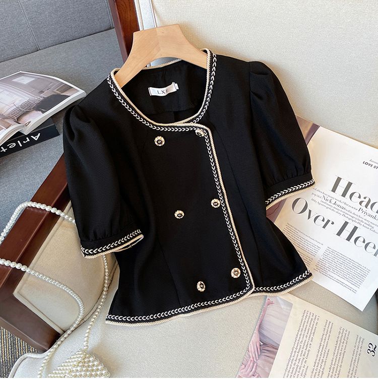 women's clothing fat mm Xiaoxiang style casual shorts contrast color tops slim temperament two-piece suit_autovado.com