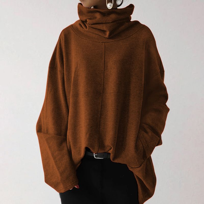 Women's Clothing Autumn and Winter Women's New Loose Casual Long Sleeve High Collar Pullover Solid Color Pocket Jacket Sweatshirt_autovado.com