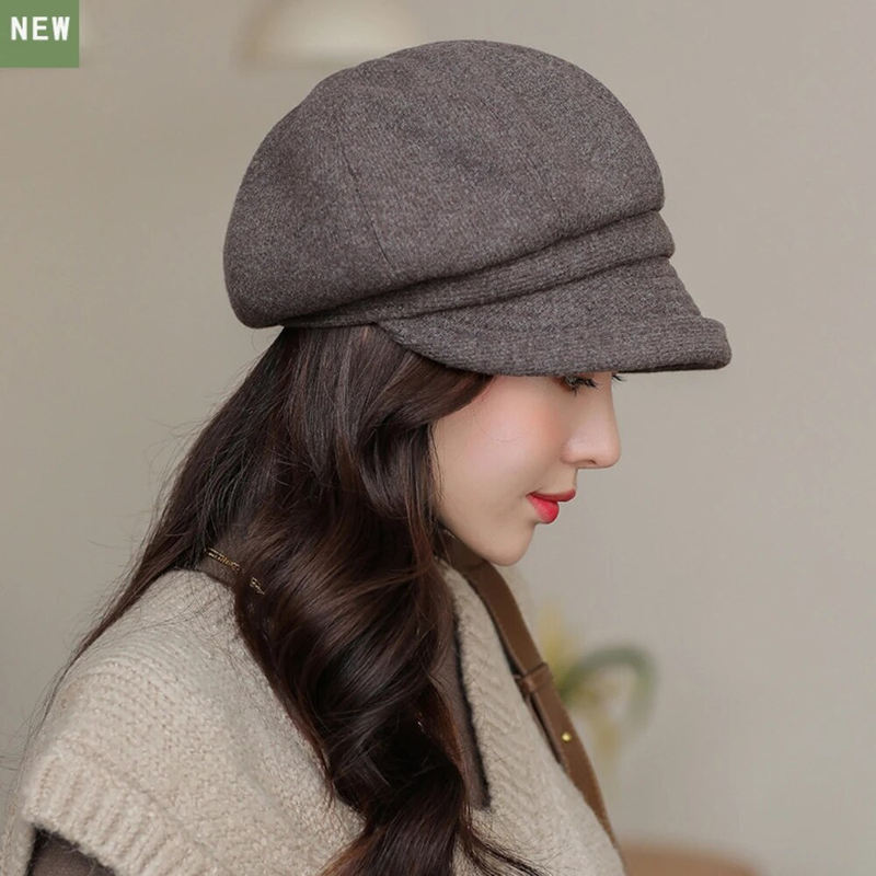 Hot Sale HT4270 Berets Women Solid Plain Autumn Winter Ladies Vintage Artist Painter Beret Hat Female Roll Brim Octagonal Cap_autovado.com