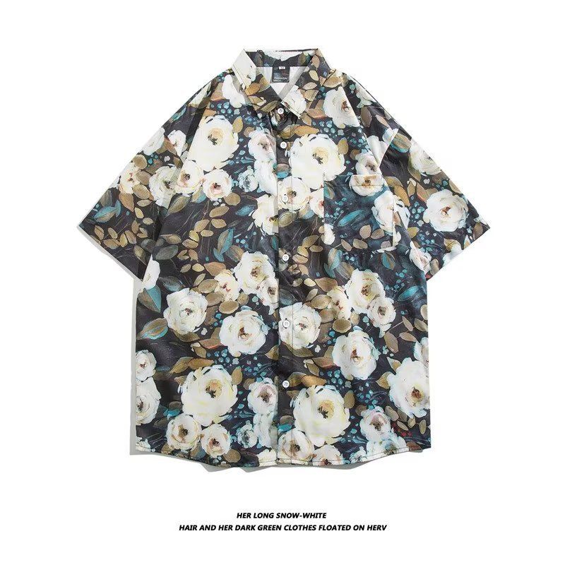 Men's clothing Retro Flower Shirt Short Sleeve Summer Vintage Loose Lapel Shirt Couple Jacket Wholesale_autovado.com