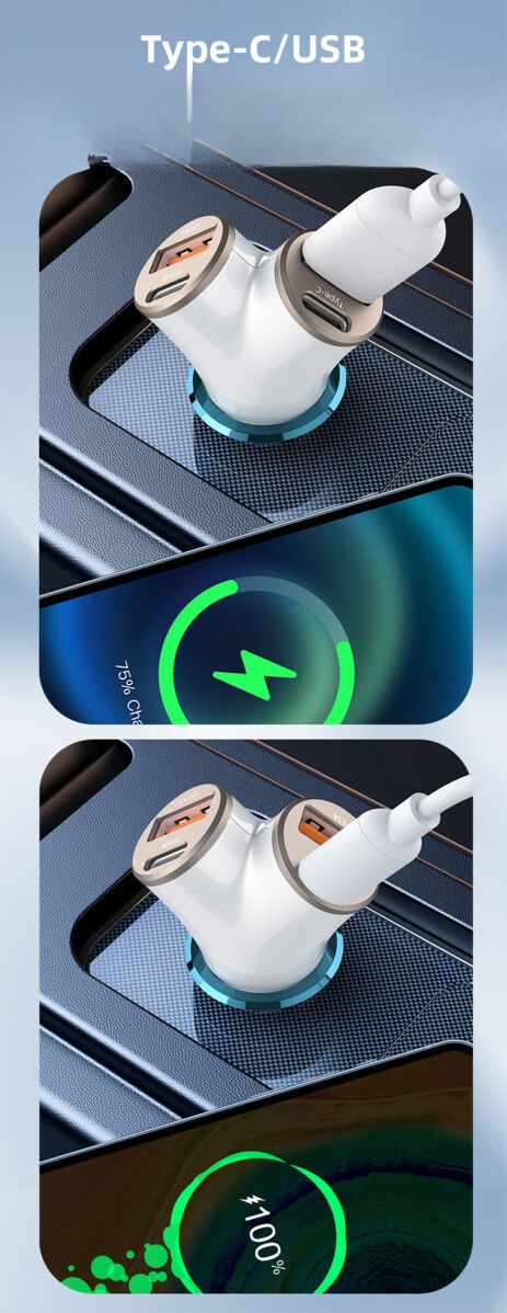 New Y-shaped Four Port 78W Super Fast Charging Car Phone Charger_autovado.com