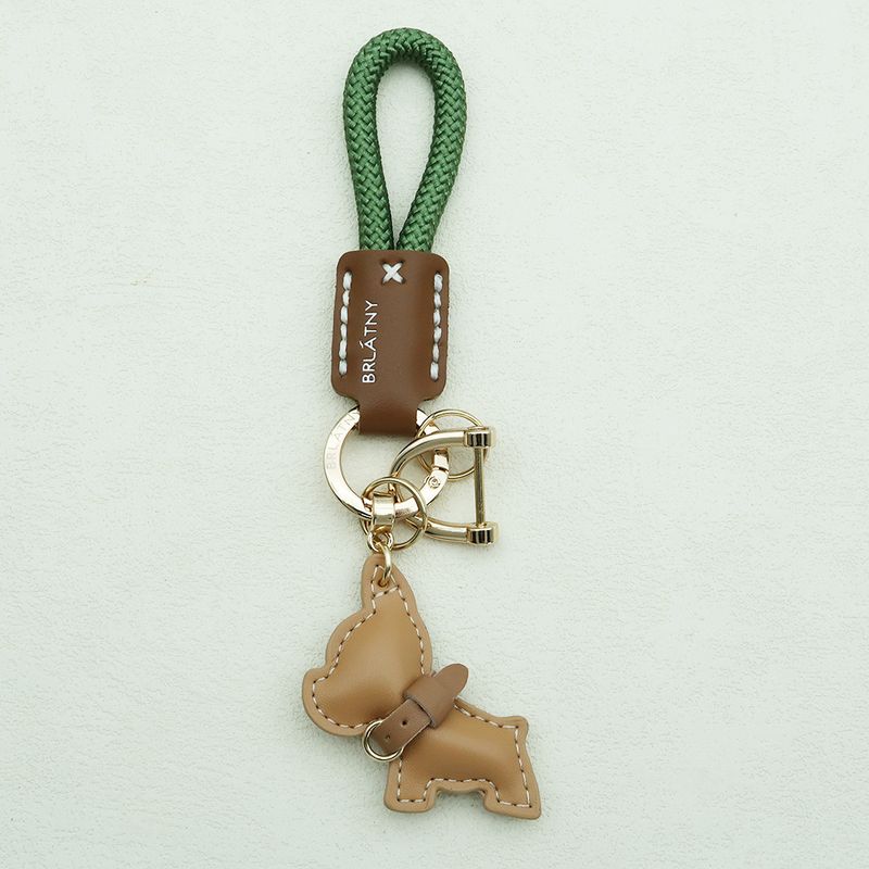 Handmade Genuine Leather Puppy Keychain Anti Lost Lanyard Pendant French Fighting Dog Car Keychain Braided Rope Keychain_autovado.com