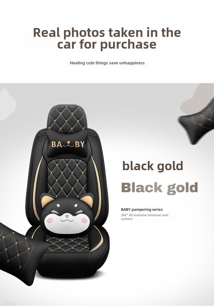 New Crown All-inclusive Full Leather Diamond Four Seasons Car Cushion Four Seasons Universal Dog Head Cartoon Car Seat Cover_autovado.com