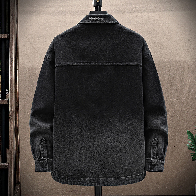 2024 vintage washed spring and autumn new jacket made of old men's denim jacket, loose and trendy versatile shirt top jacket_autovado.com