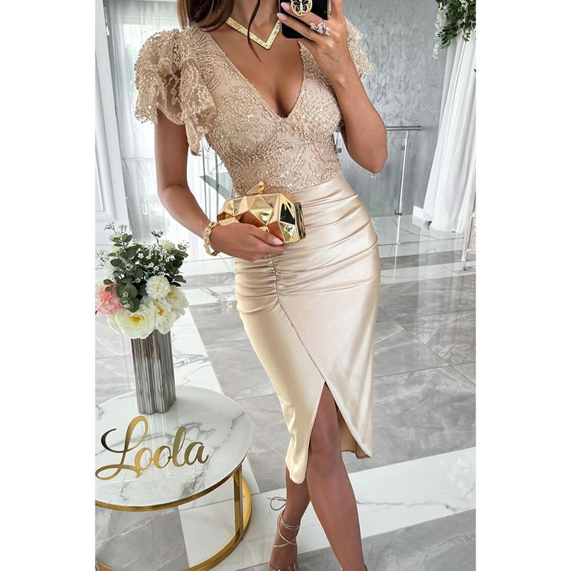 Women's spring and summer new casual short-sleeved slit dress party women's dress_autovado.com