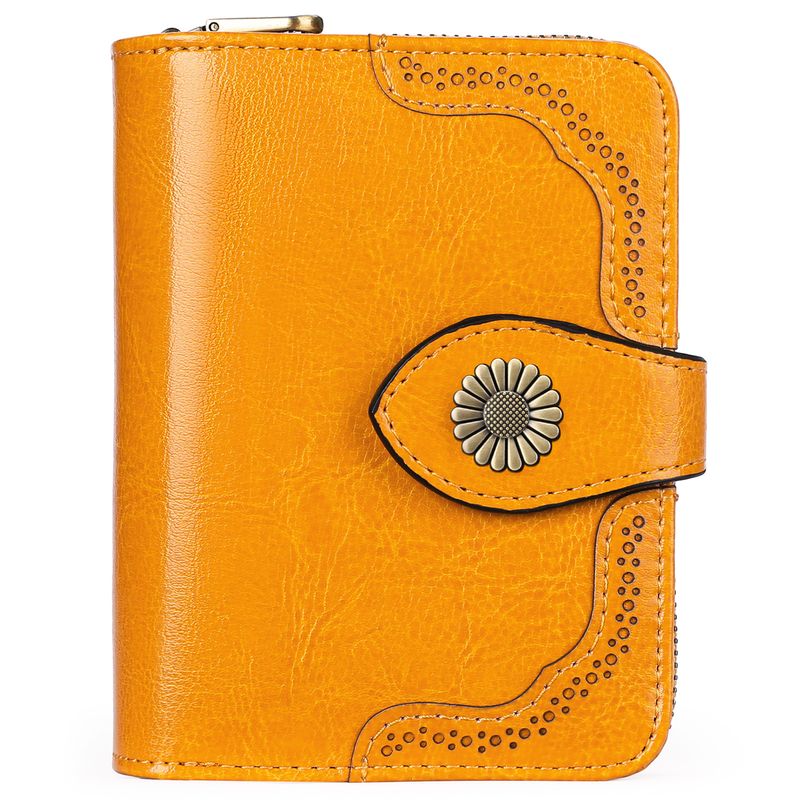 genuine leather women's short wallet two fold women's zipper vintage oil wax cowhide wallet_autovado.com