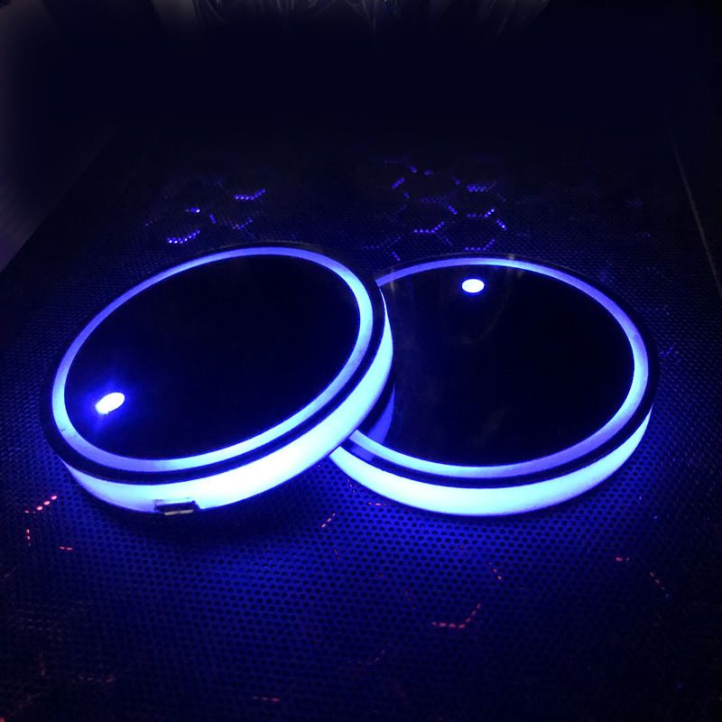 Automotive LED Luminous Water Mat Pattern Can Be Modified With Acrylic Car Cup Slot Ambient Light 68MM Diameter Seven_autovado.com
