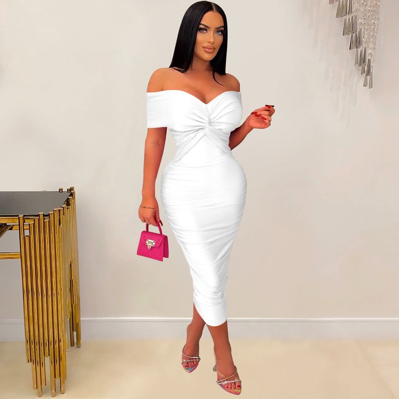 Women's solid color pleated sleeveless long skirt tube top dress_autovado.com