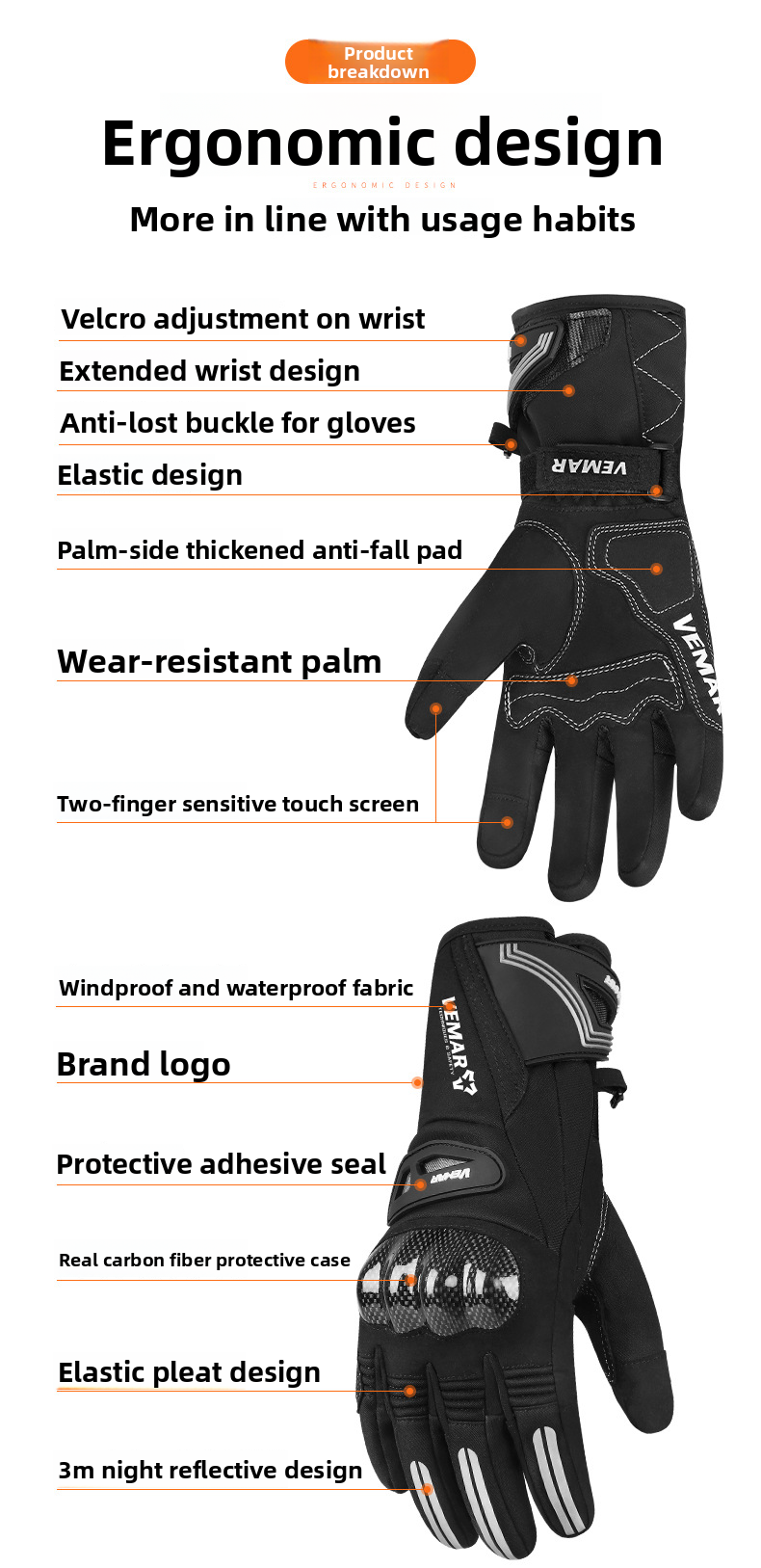 Vemar Riding Autumn Winter Men Windproof Waterproof Fleece Lined Non-Slip Warm Electric Bike Motorcycle Gloves_autovado.com