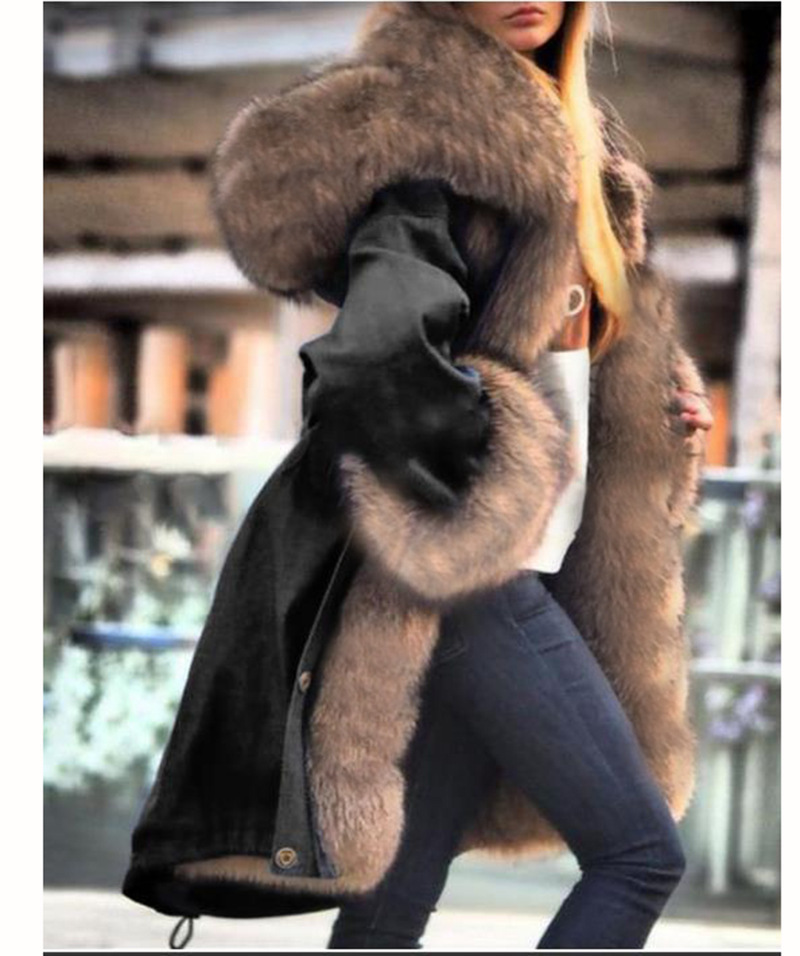 Women's imitation crystal fox fur big collar long fur collar hooded coat_autovado.com