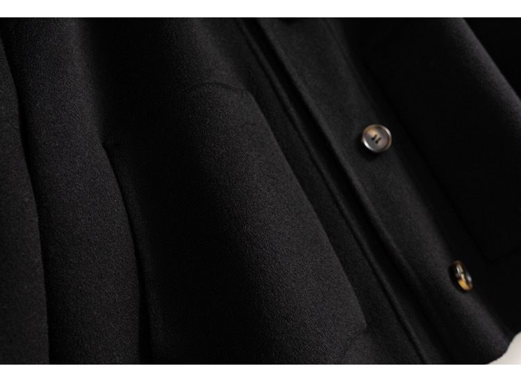 Women's Clothing quality double sided wool coat with hood and short button for women_autovado.com