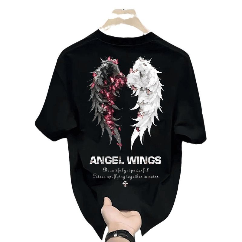 Men's Clothing style handsome heavy short sleeved T shirt for young men and women in summer new ins street loose round neck top_autovado.com