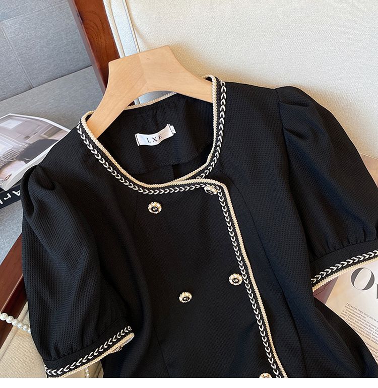 women's clothing fat mm Xiaoxiang style casual shorts contrast color tops slim temperament two-piece suit_autovado.com