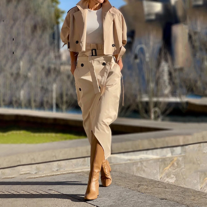 Women's Clothing New Versatile Casual Workwear Temperament Button Belt Suit Skirt_autovado.com