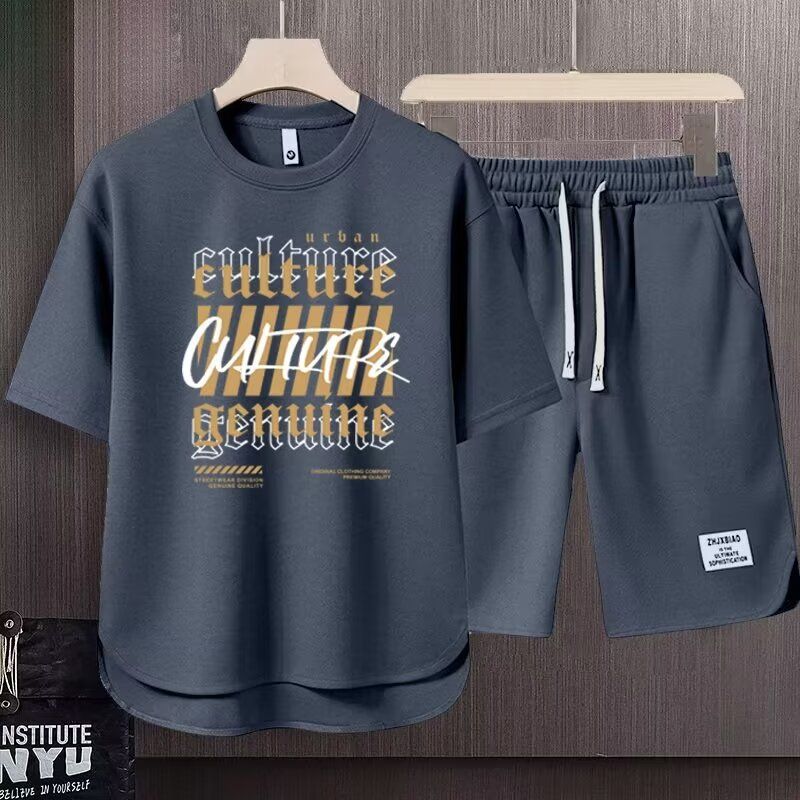 Men's Clothing 2024 Waffle Casual Summer Suit Men's Loose Teen Short sleeved T shirt Shorts Handsome Two piece Suit_autovado.com