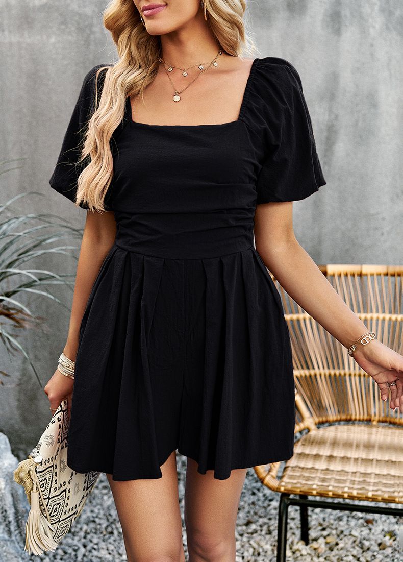 Women's Clothing Solid Color Jumpsuit Collar Jumpsuit Shorts_autovado.com