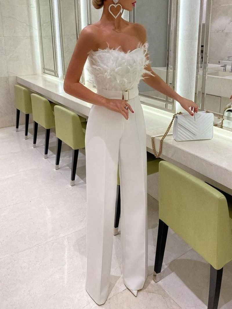 Spring and Summer European and American Feather Tube Top Sexy Fashion Jumpsuit_autovado.com