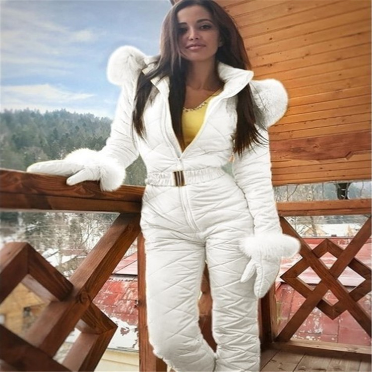 Women's ski suit jacket hooded outdoor sports jumpsuit zipper women's ski suit_autovado.com
