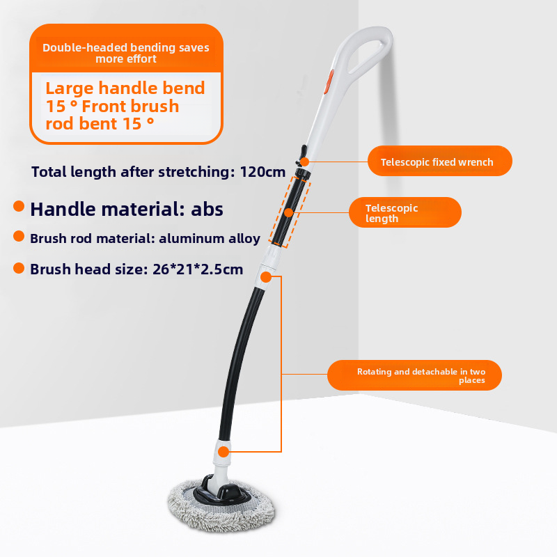 Wash Mop With Large Handle, Curved Rod, Labor-saving, Extendable, Detachable, Car Brush, Automotive Cleaning Tool_autovado.com