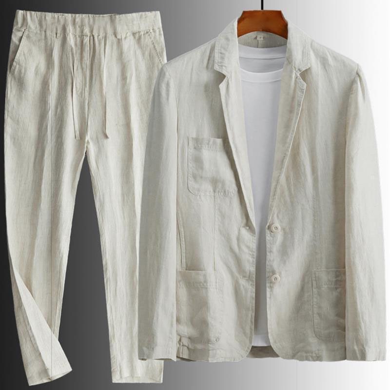 Men's Clothing 2026 New Simple Casual Linen Suit For Men Spring And Summer Thin Style Youth Korean Style Fashion Summer Loose Handsome Two-Piece Suit_autovado.com