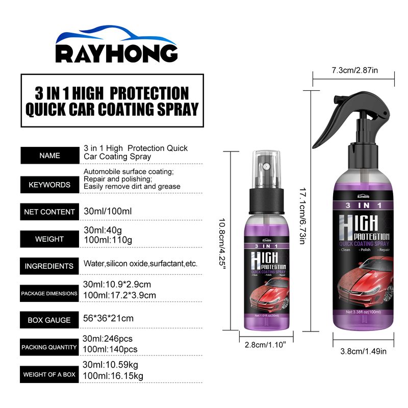Rayhong 3 In 1 High Protection Quick Car Coating Spray, Diy Paint Change Color Cleaning Coating Spray_autovado.com