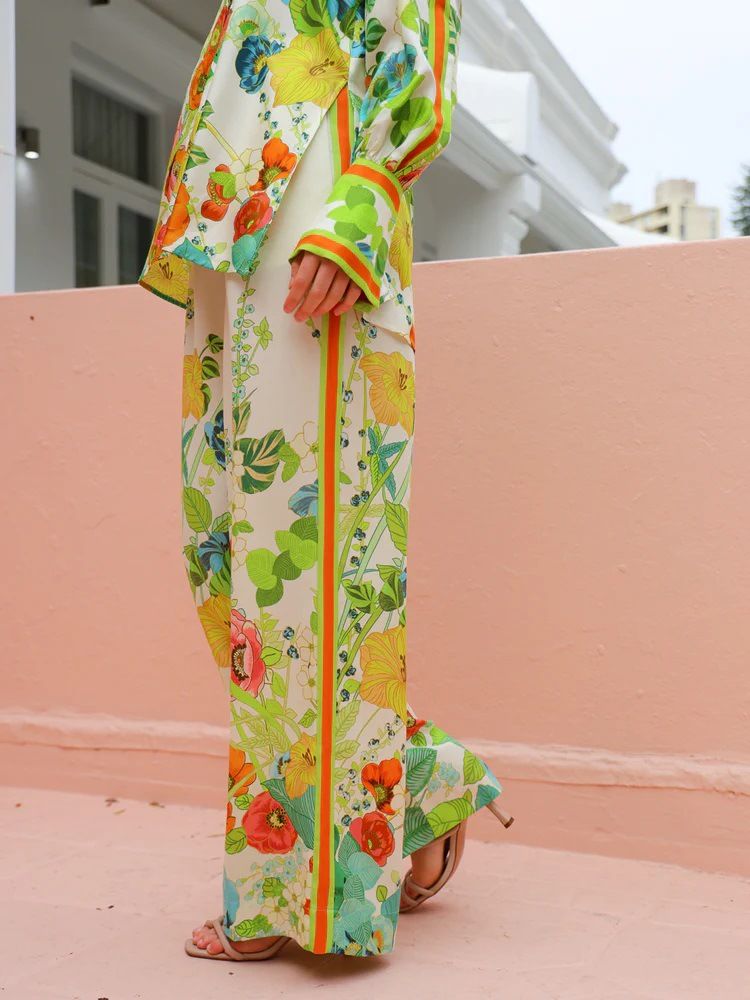 Women's Clothing new printed holiday long sleeved two piece suit INS loose casual trousers suit _autovado.com