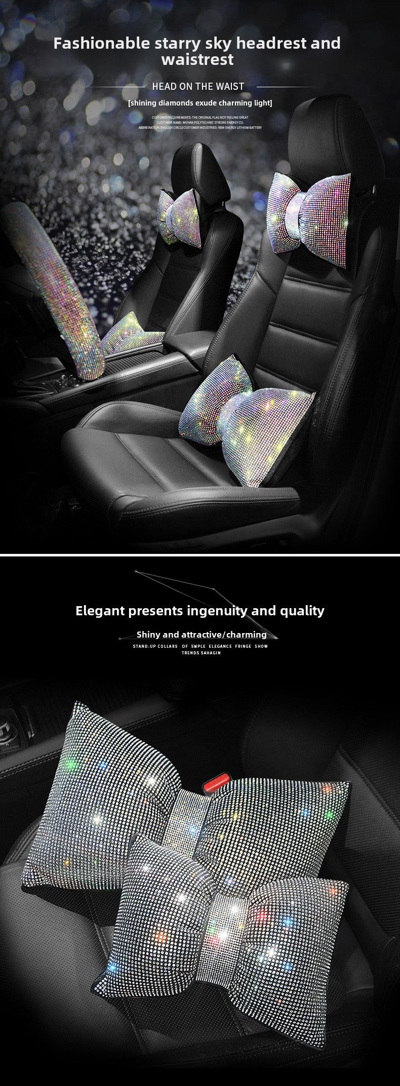 Car supplies wholesale car neck pillow pillow pillow female multicolor full diamond car headrest waist_autovado.com