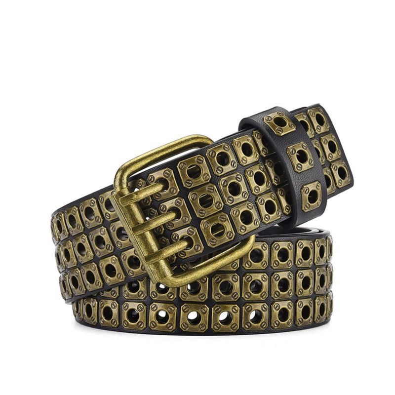 HOT Retro Square Rivet With Double Row Needle Buckle Women'S Belt Hip-Hop Rock Punk Y2k Style Jeans Men'S And Women'SBelt_autovado.com