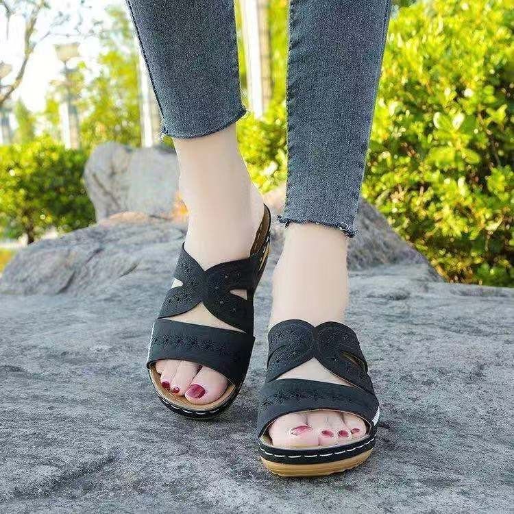 Women's fashion wedge heel platform retro sandals women's shoes plus-size slippers_autovado.com