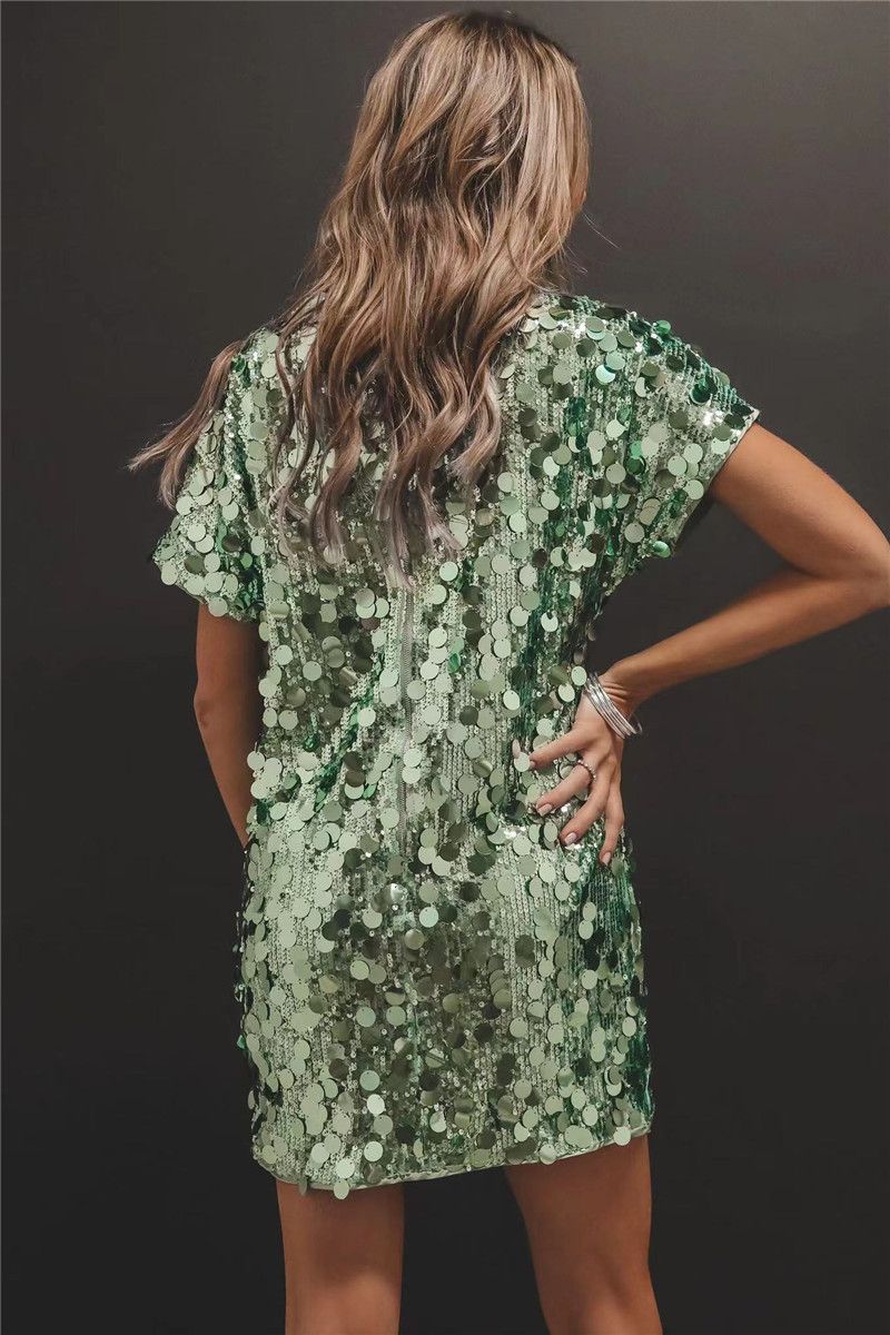 Women's Clothing sequin dress round neck fashion party high street hot girl short skirt_autovado.com