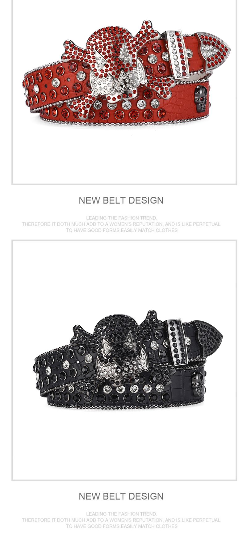 HOT Women's Jeans Skull Head Buckle Rhinestone Y2K Shiny Rivet Design Pu Artificial Diamond Punk Rock Men's Belt_autovado.com