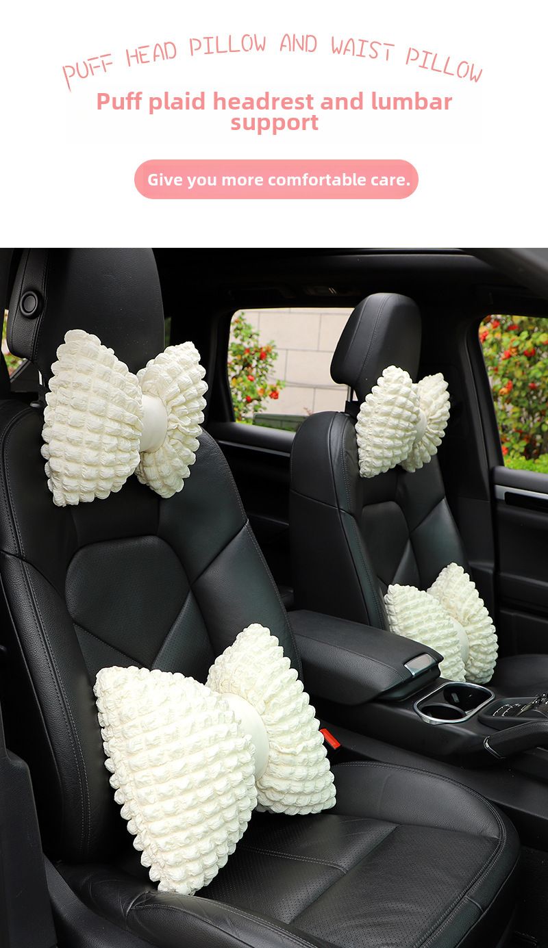 Car Headrest Neck Pillow Puff Car Seat Breathable Comfortable Headrest Internet Popular Car Interior Supplies Women_autovado.com