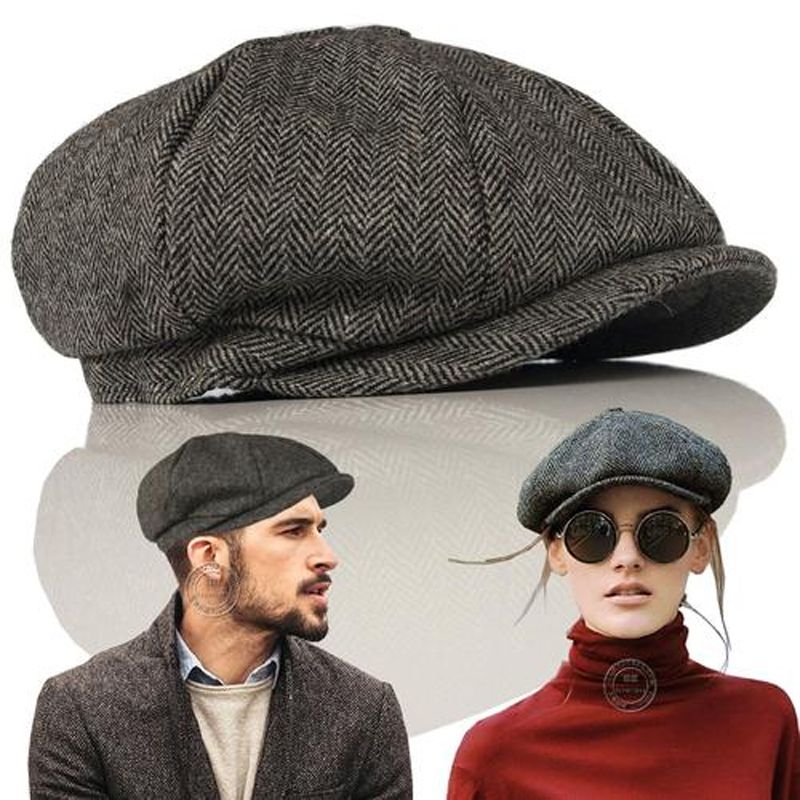 Hot Sale Wool Newsboy Men Herringbone Flat Caps Gatsby Cap Woolen Driving Hats Vintage Inspired Hat Winter Peaky Blinders_autovado.com