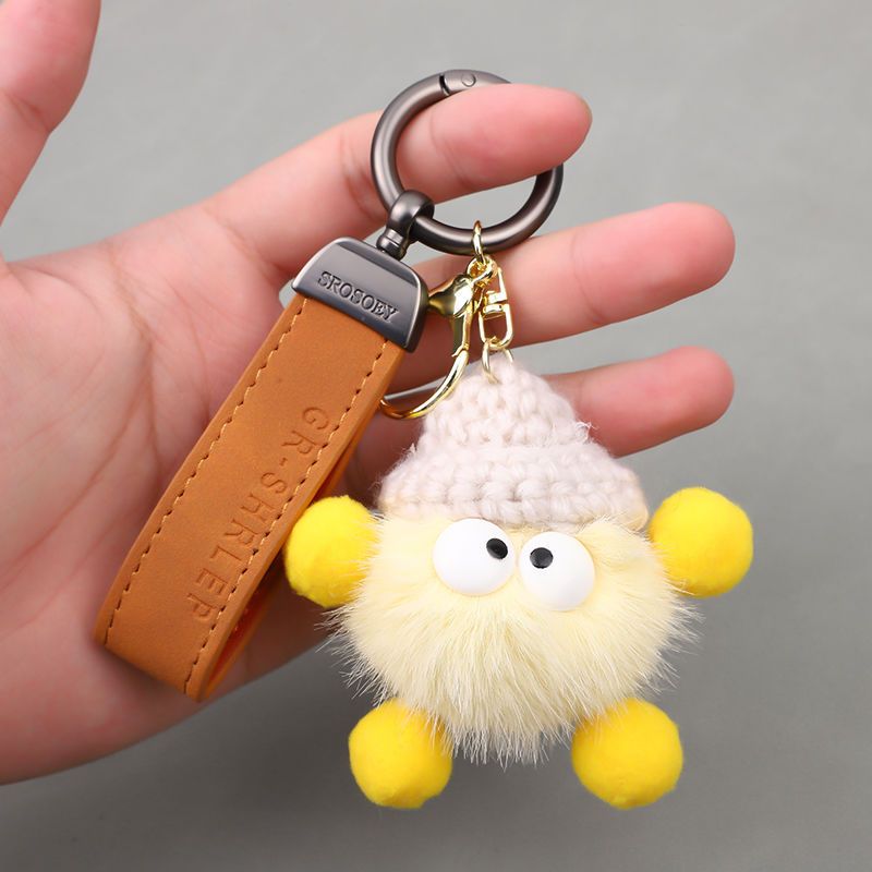 Small Leather Keychain Pendant Creative Personality Car Chain Key Ring Ring Men And Women Bag Hand Rope Pendant Coal Balls_autovado.com
