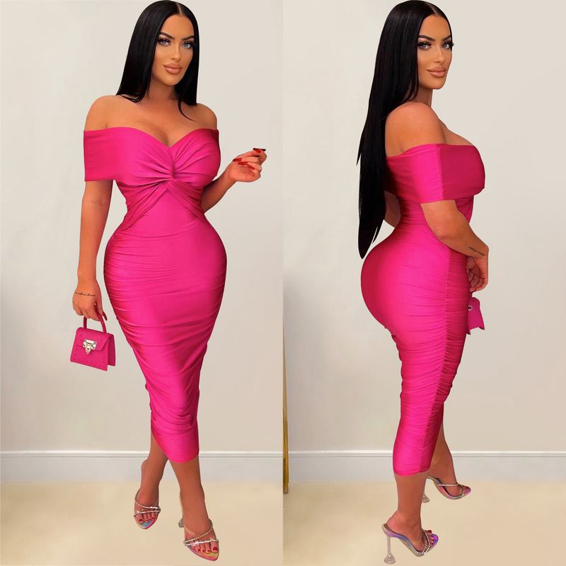 Women's solid color pleated sleeveless long skirt tube top dress_autovado.com