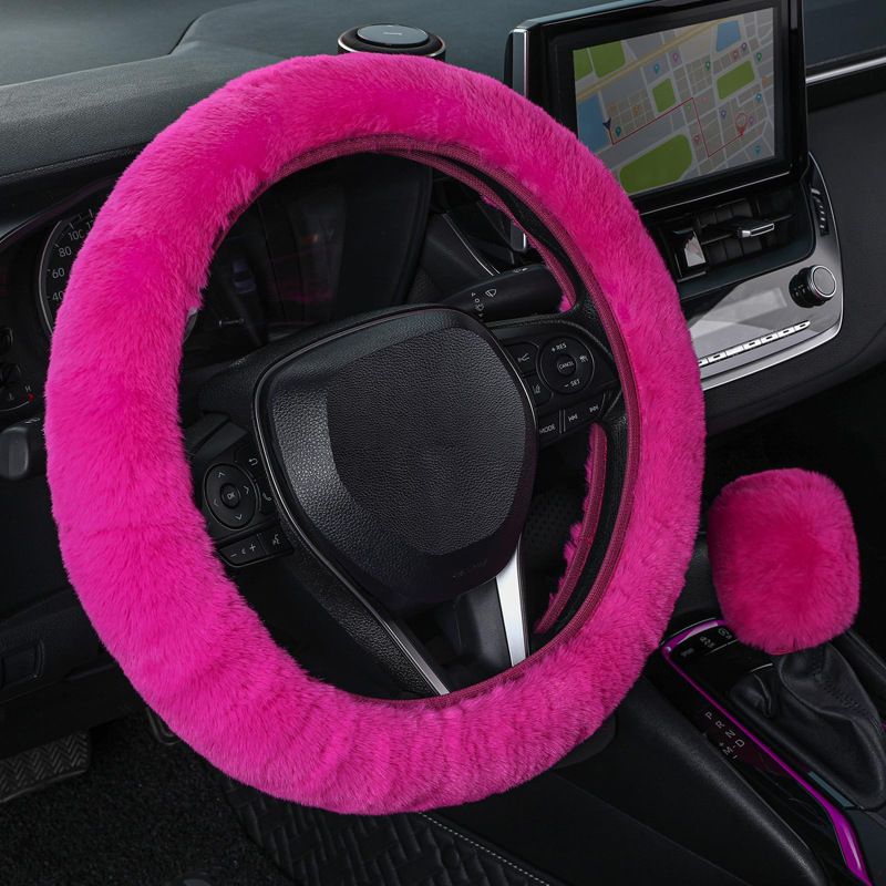 Plush Steering Wheel Cover Rabbit Fur Elastic Winter Warm Non Slip Handle Cover Unisex_autovado.com