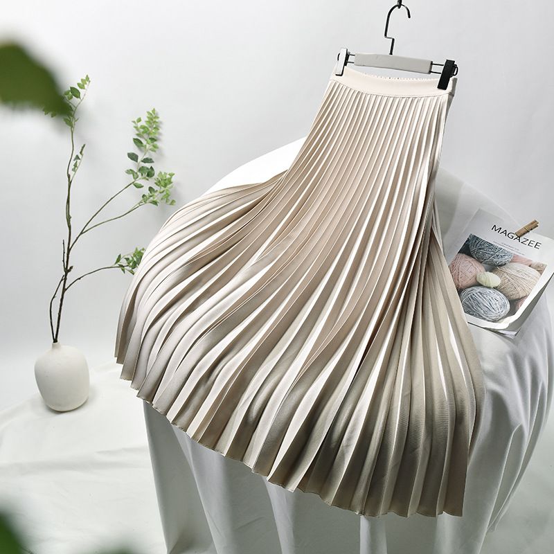 Women's Clothing Chic temperament slim plus size pleated skirt autumn and winter new high waist A line skirt women's medium and long_autovado.com