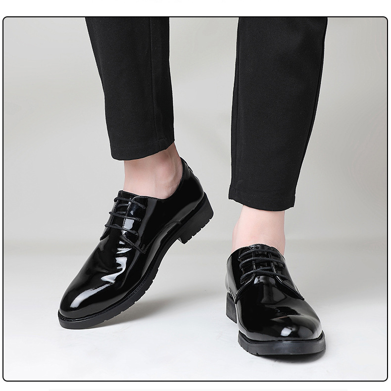 New dress leather shoes bright leather patent leather men business British style pointy wedding party performance leather men's shoes_autovado.com