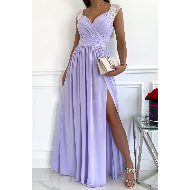 Women's Christmas Sleeveless Lace Halter Dress With A Slit_autovado.com