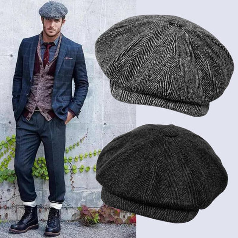 Hot Sale Wool Newsboy Men Herringbone Flat Caps Gatsby Cap Woolen Driving Hats Vintage Inspired Hat Winter Peaky Blinders_autovado.com