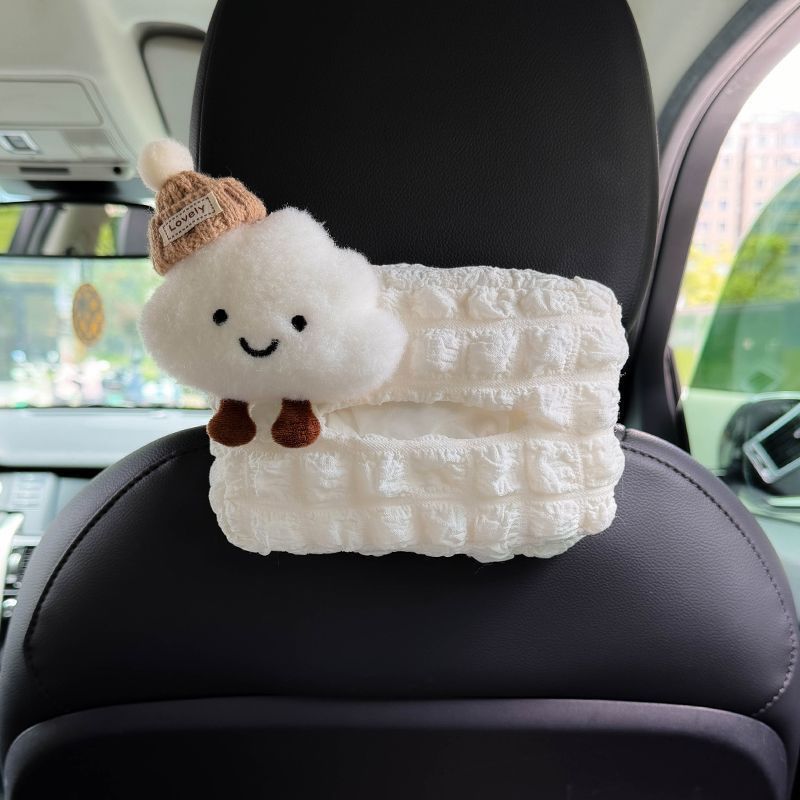 Cloud Puff Grid Box Seat Front And Rear Drawn Paper Hanging Car Tissue Bag Female Cute_autovado.com