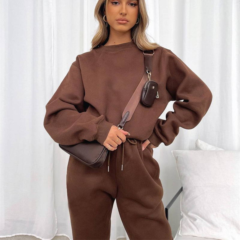 fashion suits for women long-sleeved loose round neck sweatshirt casual sports trousers_autovado.com