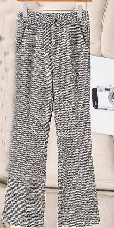 Women's Clothing large size women's plaid color matching suit women's spring new style temperament slim high waist flared pants_autovado.com