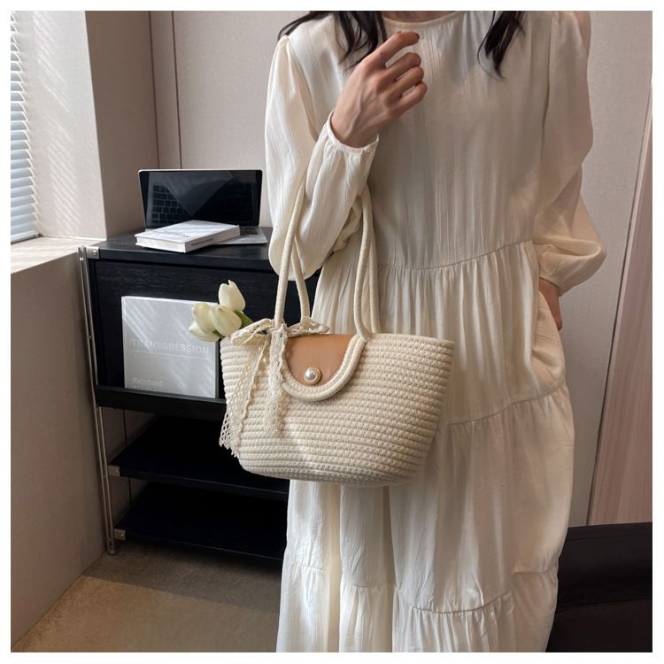 Chic Handbags 2024 New Woven Holiday Shoulder Bag Fashionable and Versatile Large-capacity Tote Bag Beach Bucket Bag_autovado.com