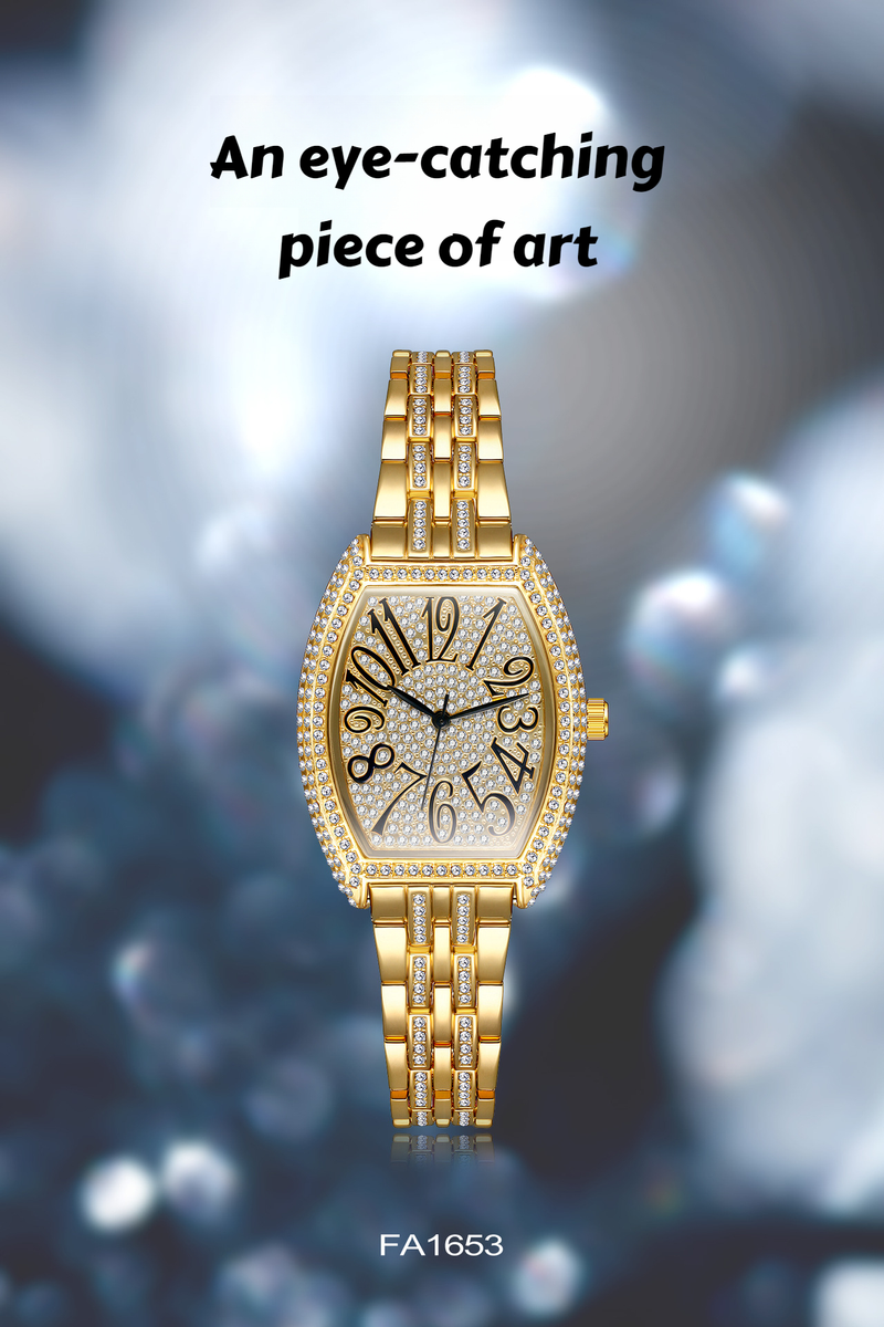 Classic barrel shaped full diamond inlaid luxury women's watch, banquet party jewelry_autovado.com