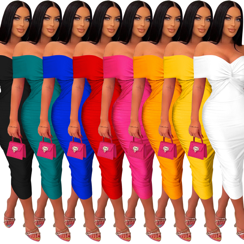 Women's solid color pleated sleeveless long skirt tube top dress_autovado.com