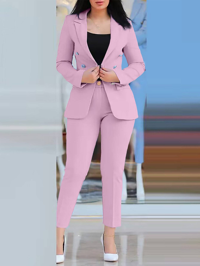 women's Clothing, Elegant And Solid Color Split Sleeve Lapel Suit With Pockets And Straight Pants Suit_autovado.com